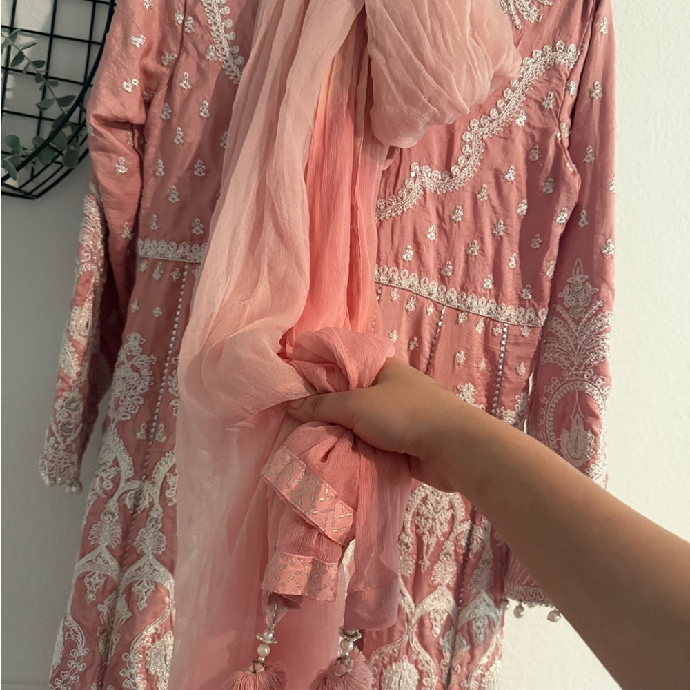 Blush Pink Embroidered Maxi Dress with Long Sleeves - Picture 8 of 9